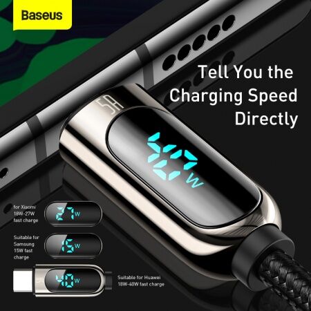 Кабель USB BASEUS Display Fast Charging, USB - Type-C, 5A, 2 м, черный - 4