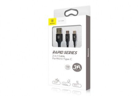 Кабель USB BASEUS Rapid 2-in-1, USB - Type-CMicroUSB, 3A, 1.2 м, черный - 5