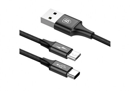 Кабель USB BASEUS Rapid 2-in-1, USB - Type-CMicroUSB, 3A, 1.2 м, черный - 4
