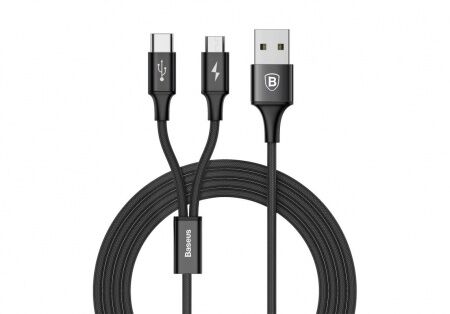 Кабель USB BASEUS Rapid 2-in-1, USB - Type-CMicroUSB, 3A, 1.2 м, черный - 1