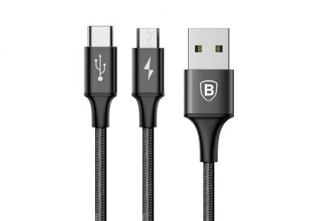 Кабель USB BASEUS Rapid 2-in-1, USB - Type-CMicroUSB, 3A, 1.2 м, черный - 2